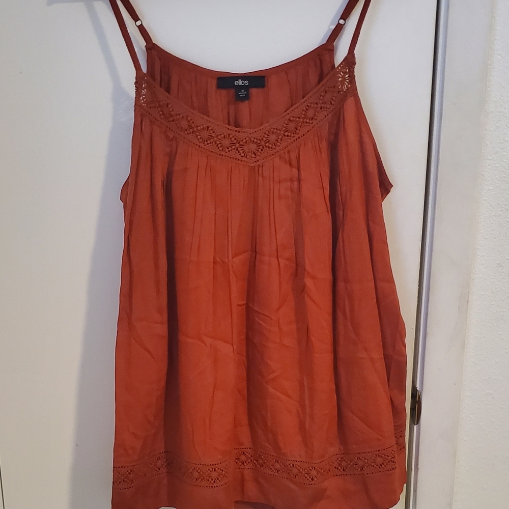 Ellos Adjustable Strap Burnt Orange Camisole Tank With Crochet Detailing Size XL